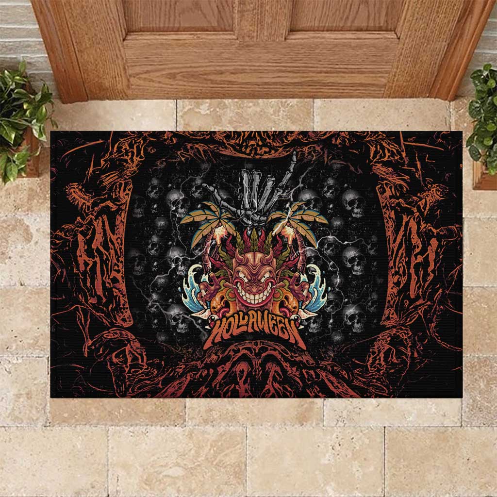 Aloha Halloween Rubber Doormat Horror Tiki Heavy Metal Style LT05 Black - Polynesian Pride