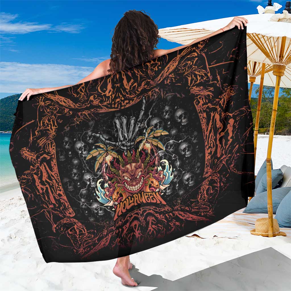 Aloha Halloween Sarong Horror Tiki Heavy Metal Style LT05 One Size 44 x 66 inches Black - Polynesian Pride