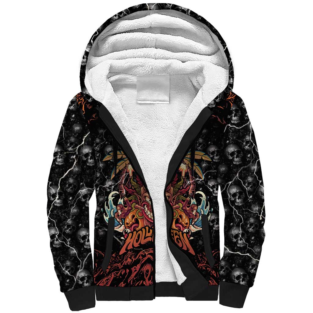 Aloha Halloween Sherpa Hoodie Horror Tiki Heavy Metal Style LT05 Unisex Black - Polynesian Pride