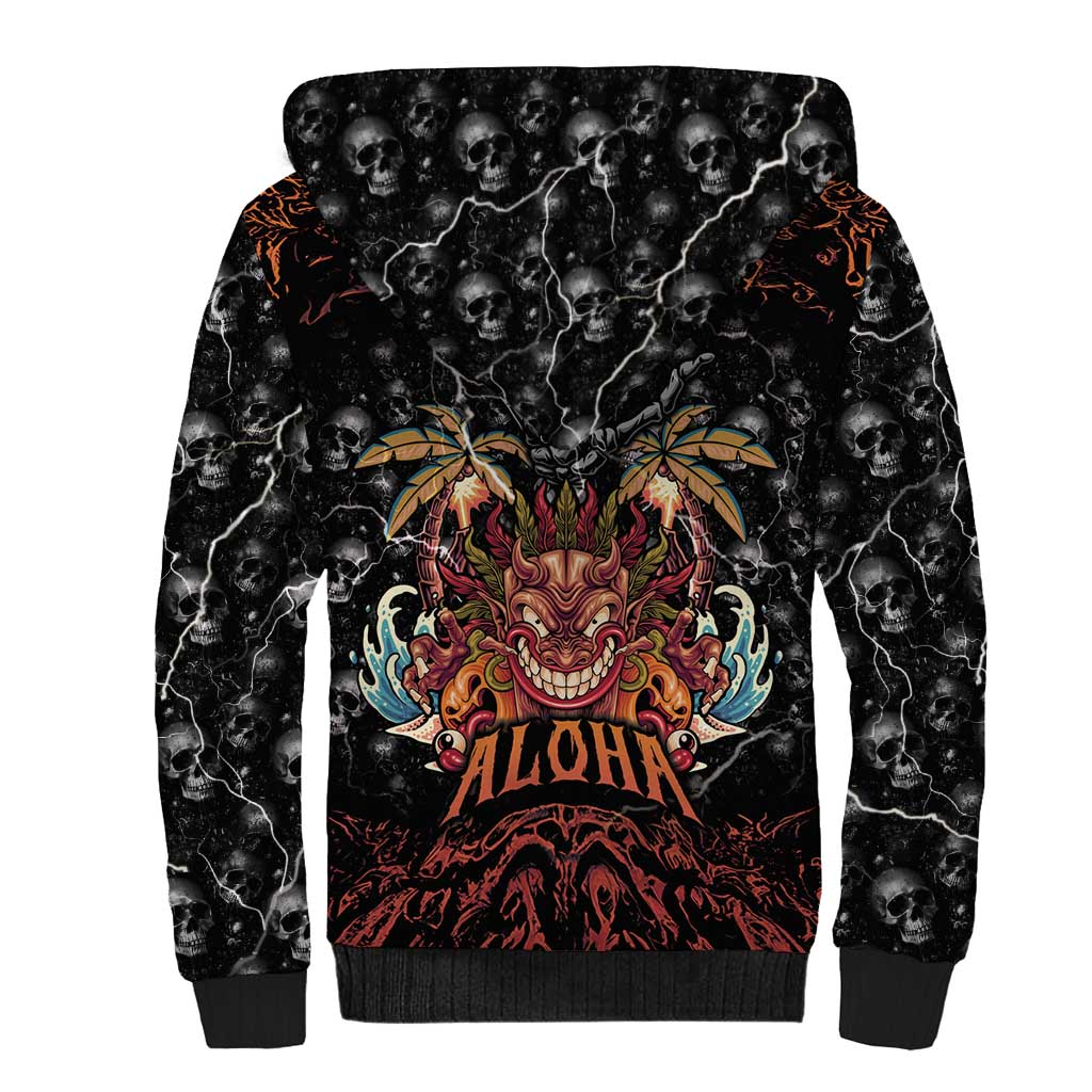 Aloha Halloween Sherpa Hoodie Horror Tiki Heavy Metal Style - Polynesian Pride