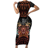 Aloha Halloween Short Sleeve Bodycon Dress Horror Tiki Heavy Metal Style - Polynesian Pride