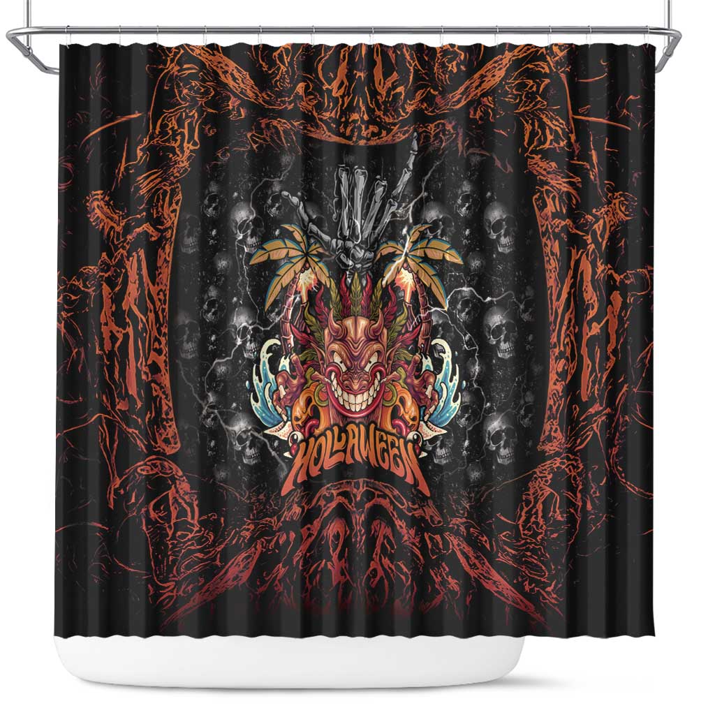 Aloha Halloween Shower Curtain Horror Tiki Heavy Metal Style LT05 Black - Polynesian Pride