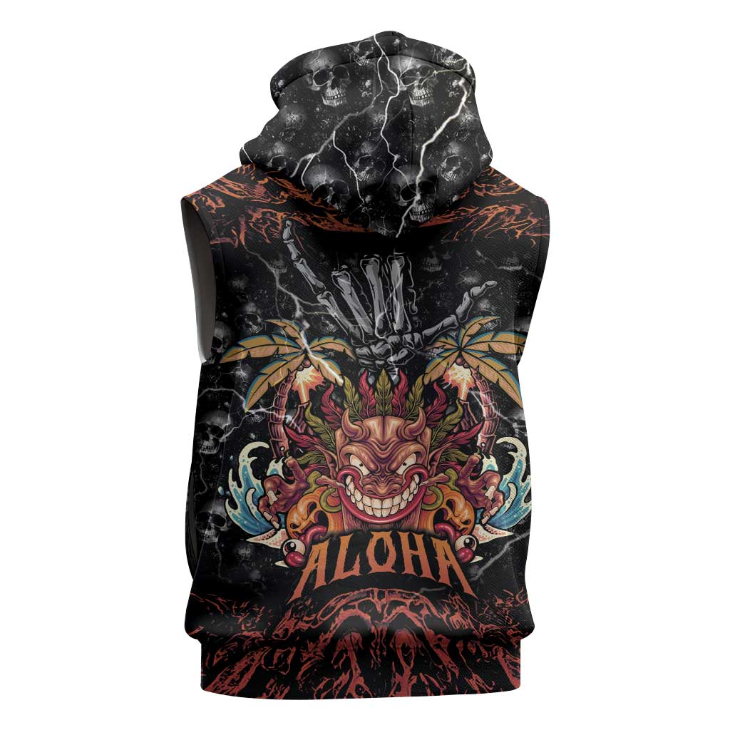 Aloha Halloween Sleeveless Hoodie Horror Tiki Heavy Metal Style - Polynesian Pride