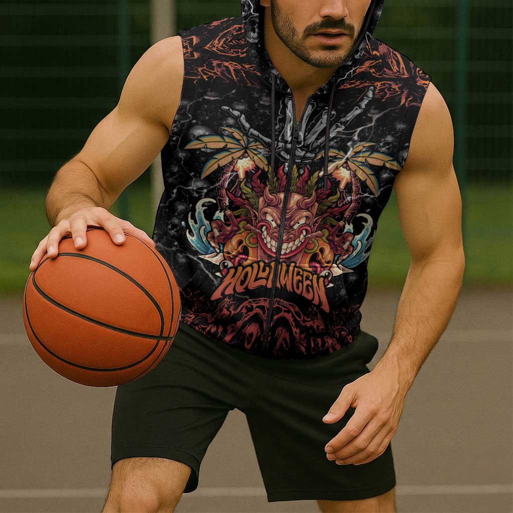 Aloha Halloween Sleeveless Zip Hoodie Horror Tiki Heavy Metal Style LT05