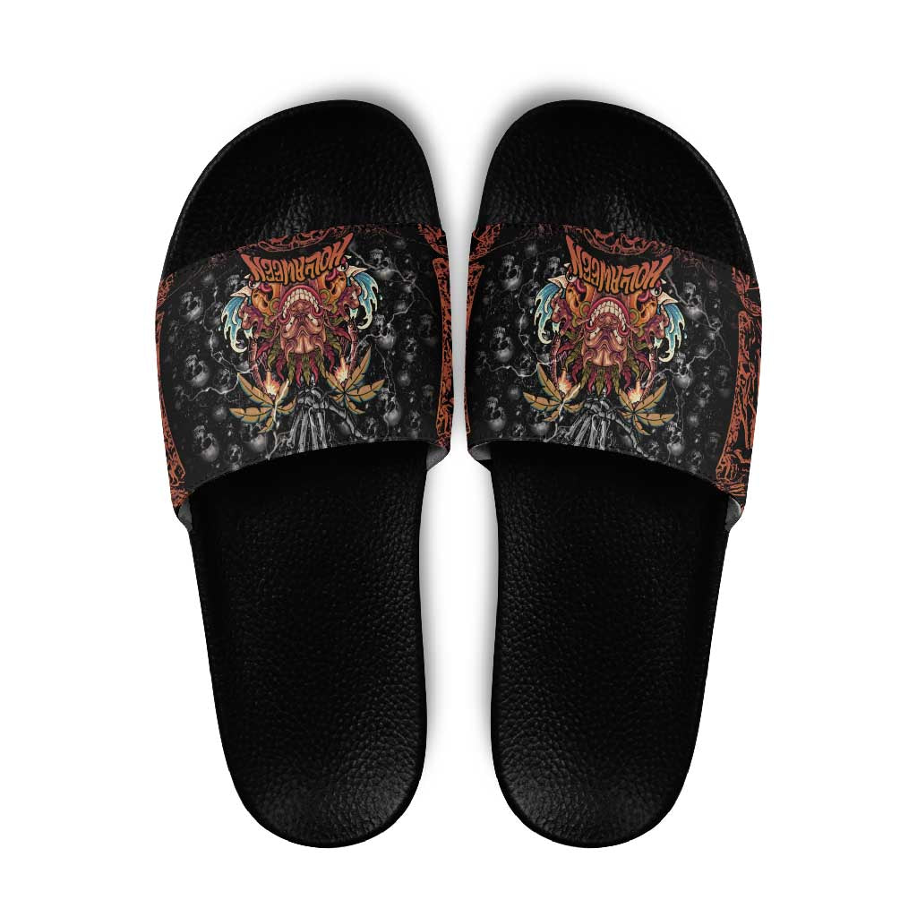 Aloha Halloween Slide Sandals Horror Tiki Heavy Metal Style LT05 Black - Polynesian Pride