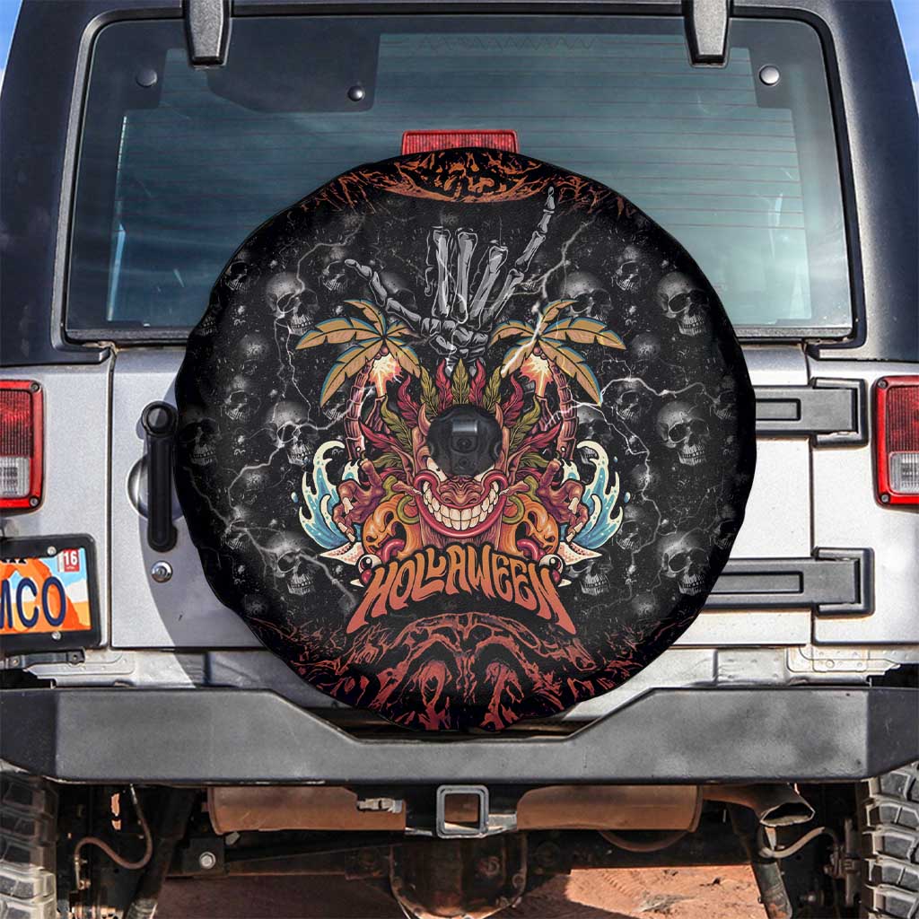 Aloha Halloween Spare Tire Cover Horror Tiki Heavy Metal Style LT05 Black - Polynesian Pride