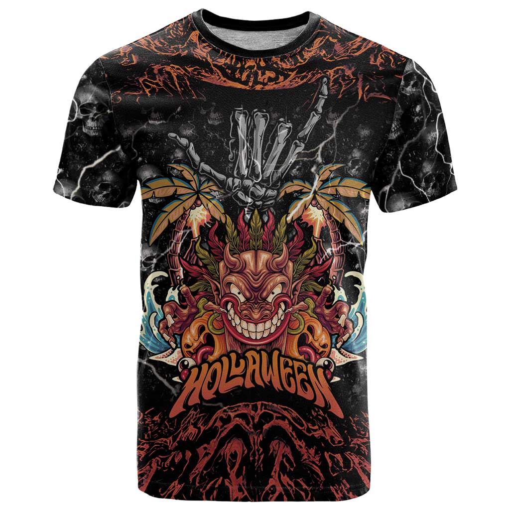 Aloha Halloween T Shirt Horror Tiki Heavy Metal Style - Polynesian Pride