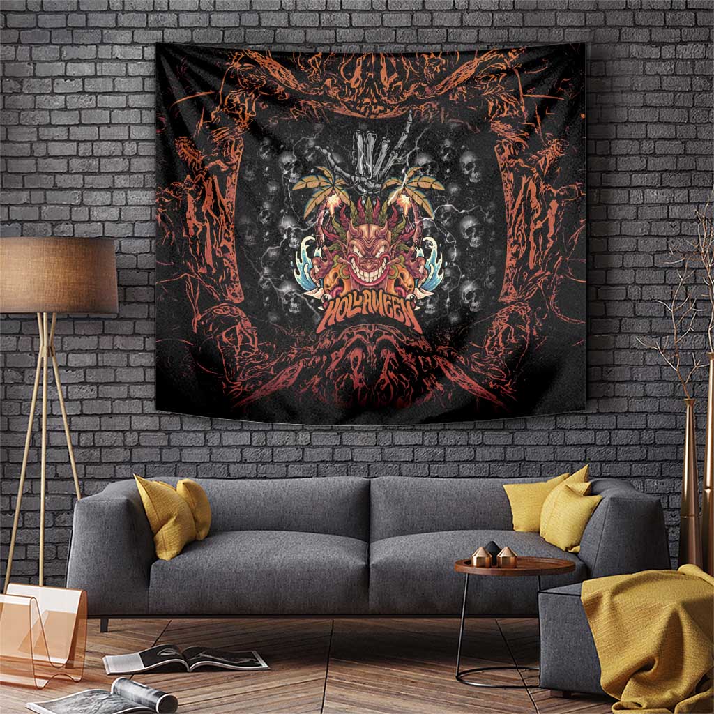 Aloha Halloween Tapestry Horror Tiki Heavy Metal Style LT05 Black - Polynesian Pride
