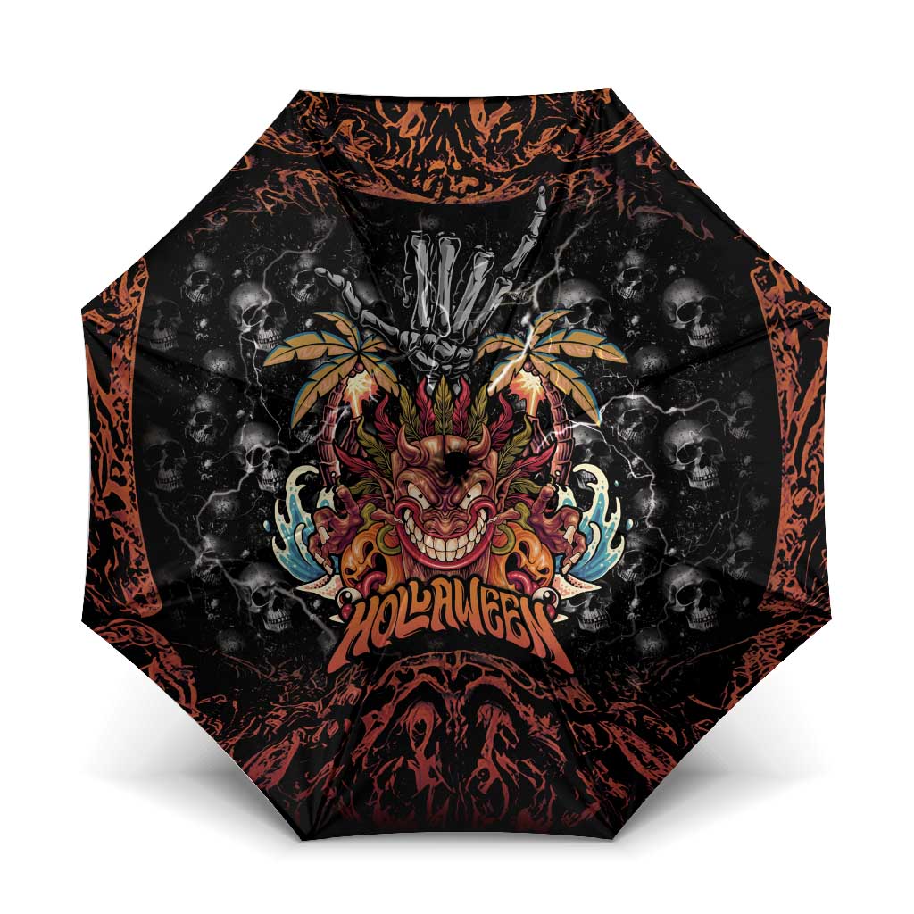 Aloha Halloween Umbrella Horror Tiki Heavy Metal Style LT05 One Size Folded 11.42 inch Opened Diameter 37.4 inch Black - Polynesian Pride