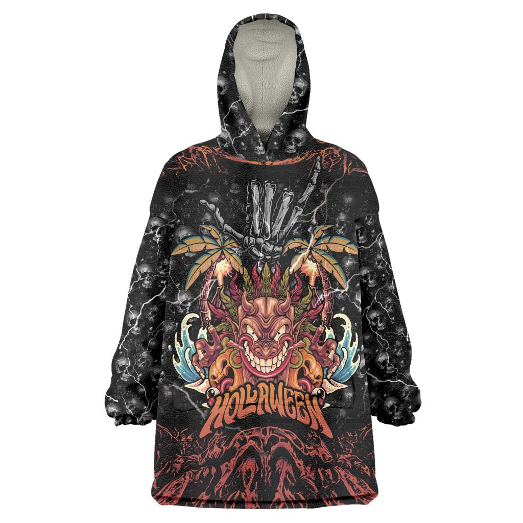 Aloha Halloween Wearable Blanket Hoodie Horror Tiki Heavy Metal Style LT05 One Size Black - Polynesian Pride