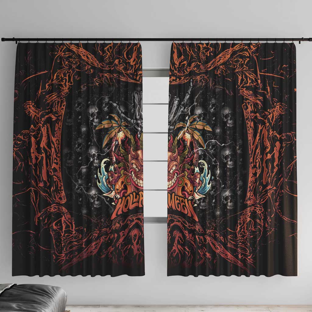 Aloha Halloween Window Curtain Horror Tiki Heavy Metal Style LT05 With Hooks Black - Polynesian Pride