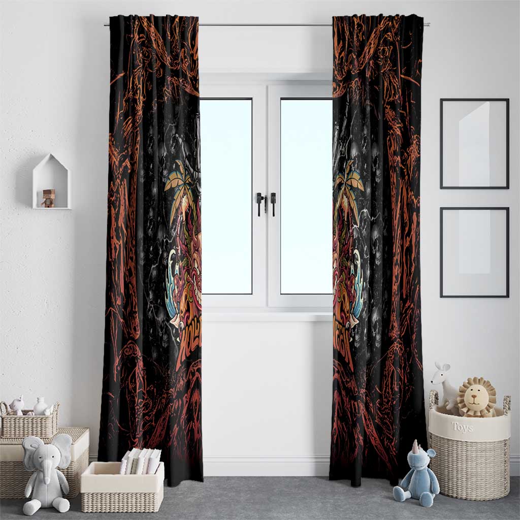 Aloha Halloween Window Curtain Horror Tiki Heavy Metal Style - Polynesian Pride