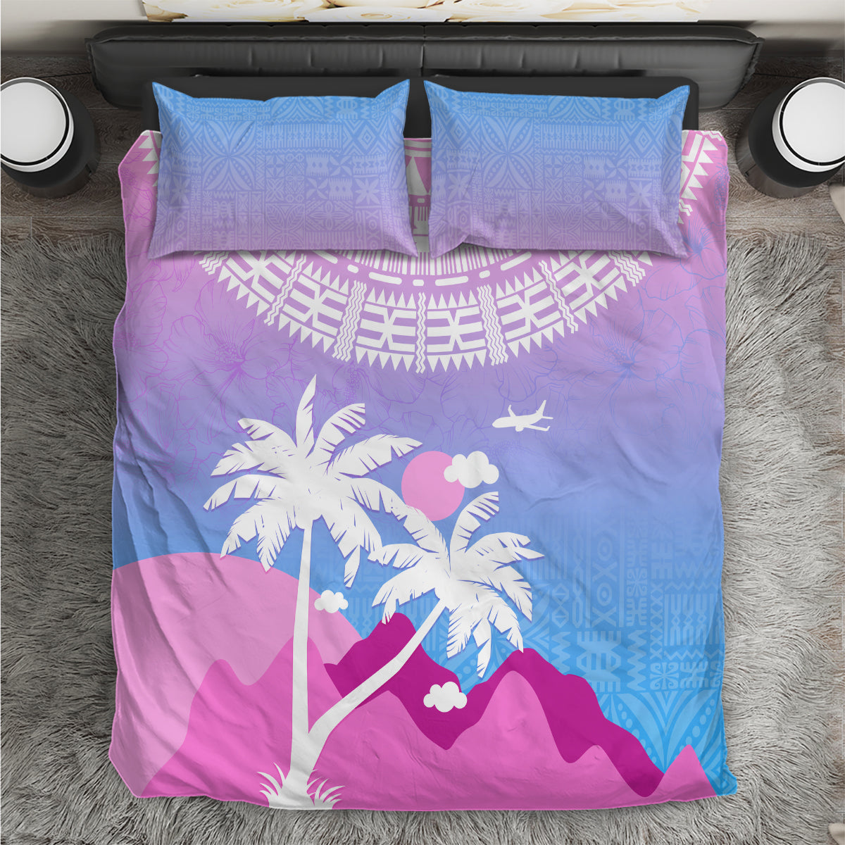 Fiji Your Paradise Festival Bedding Set With Fijian Masi Tapa Pattern LT05 Blue - Polynesian Pride