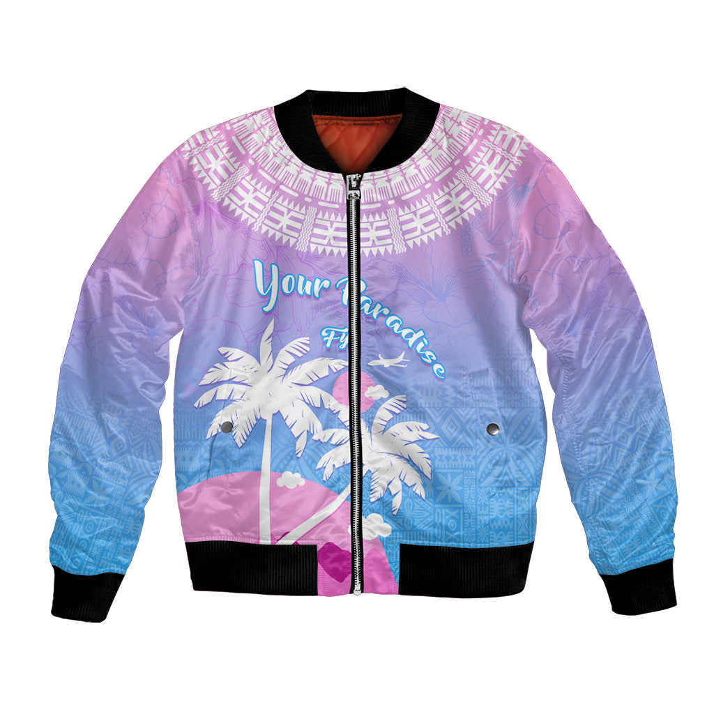 Personalised Fiji Your Paradise Festival Bomber Jacket With Fijian Masi Tapa Pattern LT05 Unisex Blue - Polynesian Pride
