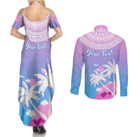 Personalised Fiji Your Paradise Festival Couples Matching Summer Maxi Dress and Long Sleeve Button Shirt With Fijian Masi Tapa Pattern LT05 - Polynesian Pride