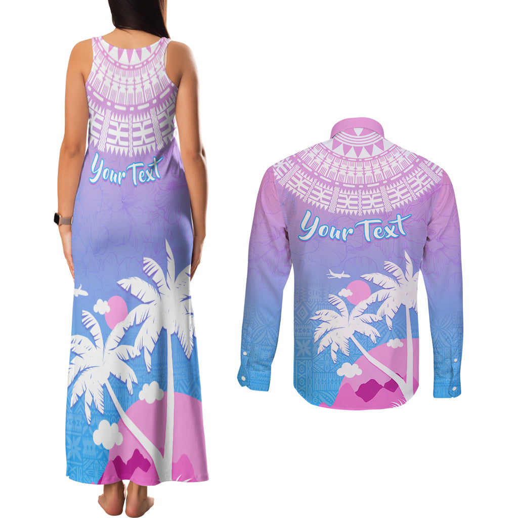 Personalised Fiji Your Paradise Festival Couples Matching Tank Maxi Dress and Long Sleeve Button Shirt With Fijian Masi Tapa Pattern LT05 - Polynesian Pride