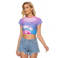 Personalised Fiji Your Paradise Festival Raglan Cropped T Shirt With Fijian Masi Tapa Pattern LT05 Female Blue - Polynesian Pride