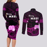 Hawaii Strong Maui Couples Matching Long Sleeve Bodycon Dress and Long Sleeve Button Shirt Lahaina Is Not For Sale LT05 - Polynesian Pride