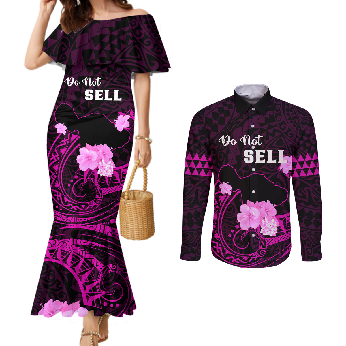 Hawaii Strong Maui Couples Matching Mermaid Dress and Long Sleeve Button Shirt Lahaina Is Not For Sale LT05 Pink - Polynesian Pride