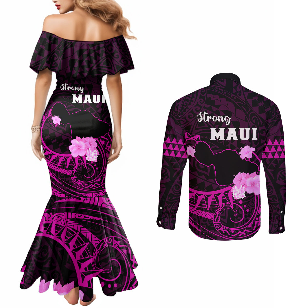 Hawaii Strong Maui Couples Matching Mermaid Dress and Long Sleeve Button Shirt Lahaina Is Not For Sale LT05 - Polynesian Pride