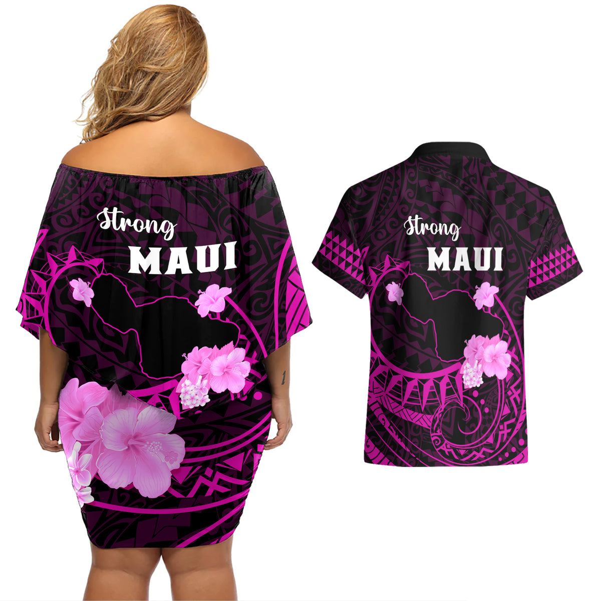 Hawaii Strong Maui Couples Matching Off Shoulder Short Dress and Hawaiian Shirt Lahaina Is Not For Sale LT05 - Polynesian Pride