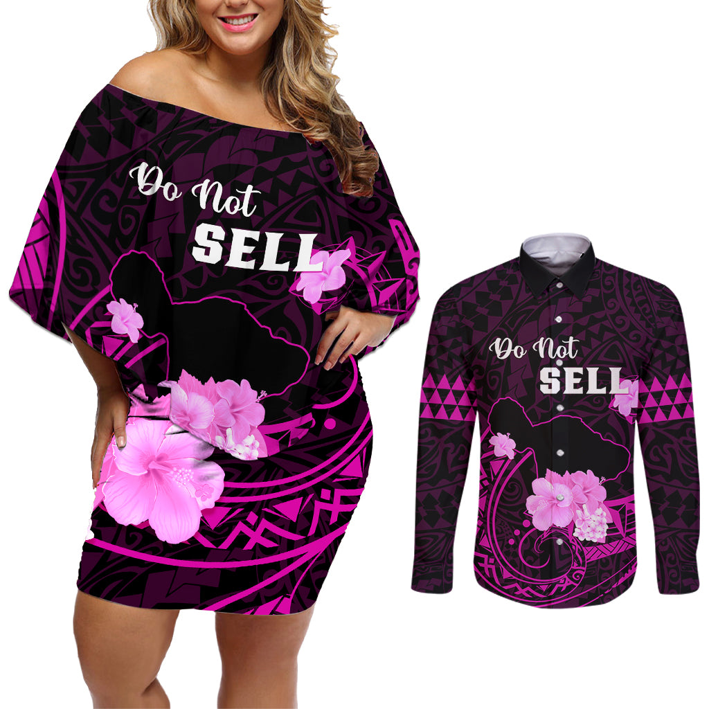 Hawaii Strong Maui Couples Matching Off Shoulder Short Dress and Long Sleeve Button Shirt Lahaina Is Not For Sale LT05 Pink - Polynesian Pride