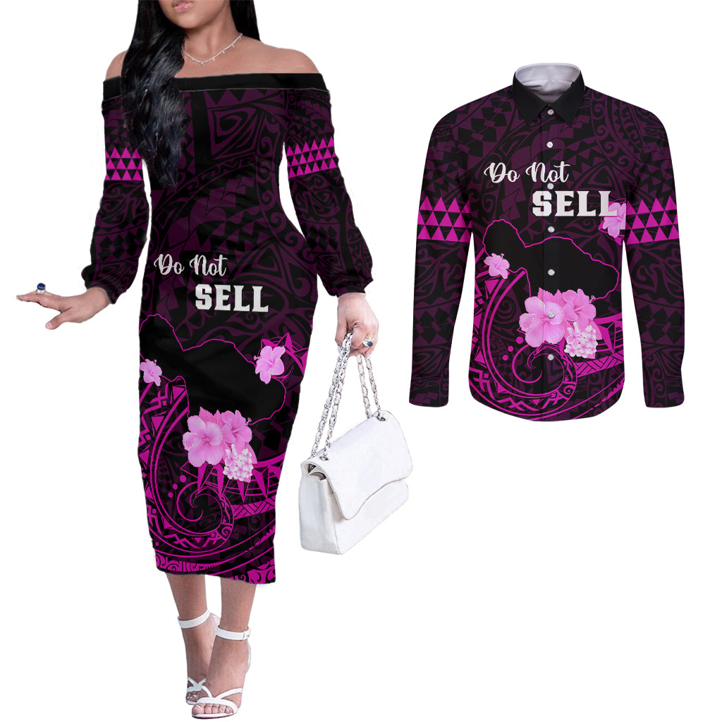 Hawaii Strong Maui Couples Matching Off The Shoulder Long Sleeve Dress and Long Sleeve Button Shirt Lahaina Is Not For Sale LT05 Pink - Polynesian Pride