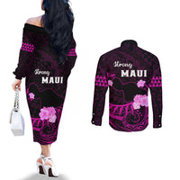 Hawaii Strong Maui Couples Matching Off The Shoulder Long Sleeve Dress and Long Sleeve Button Shirt Lahaina Is Not For Sale LT05 - Polynesian Pride