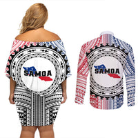 Samoa Black Saturday Couples Matching Off Shoulder Short Dress and Long Sleeve Button Shirt Polynesian Tribal Simple Style LT05 - Polynesian Pride