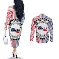 Samoa Black Saturday Couples Matching Off The Shoulder Long Sleeve Dress and Long Sleeve Button Shirt Polynesian Tribal Simple Style LT05 - Polynesian Pride