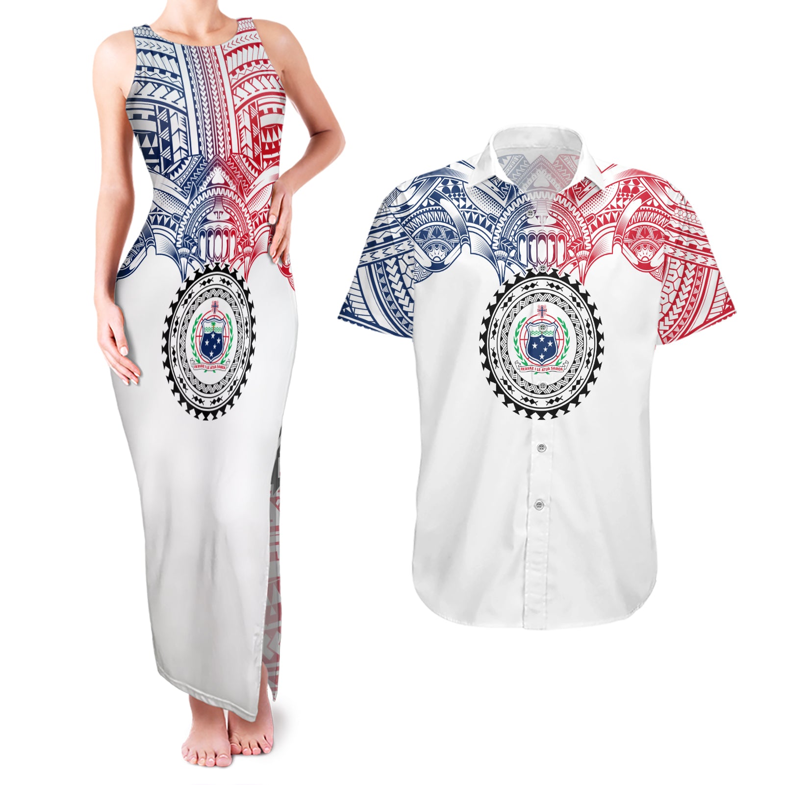 Samoa Black Saturday Couples Matching Tank Maxi Dress and Hawaiian Shirt Polynesian Tribal Simple Style LT05 White - Polynesian Pride