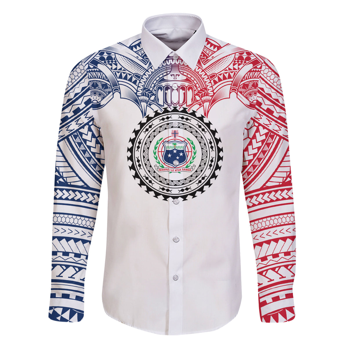 Samoa Black Saturday Family Matching Off Shoulder Maxi Dress and Hawaiian Shirt Polynesian Tribal Simple Style LT05 Dad's Shirt - Long Sleeve White - Polynesian Pride