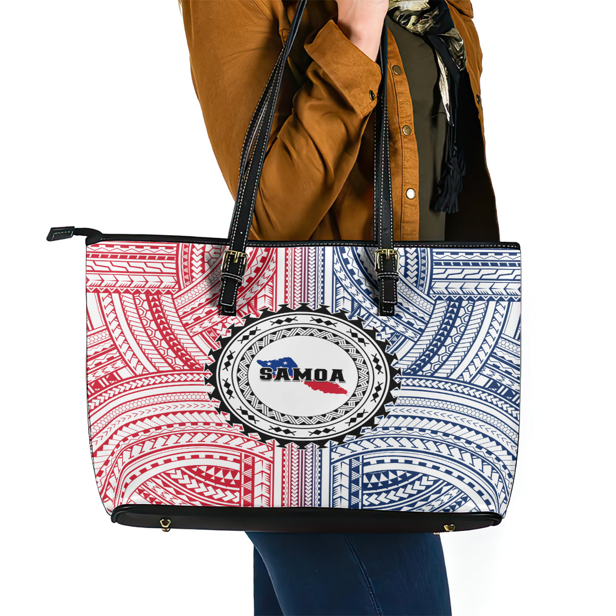 Samoa Black Saturday Leather Tote Bag Polynesian Tribal Simple Style LT05 - Polynesian Pride