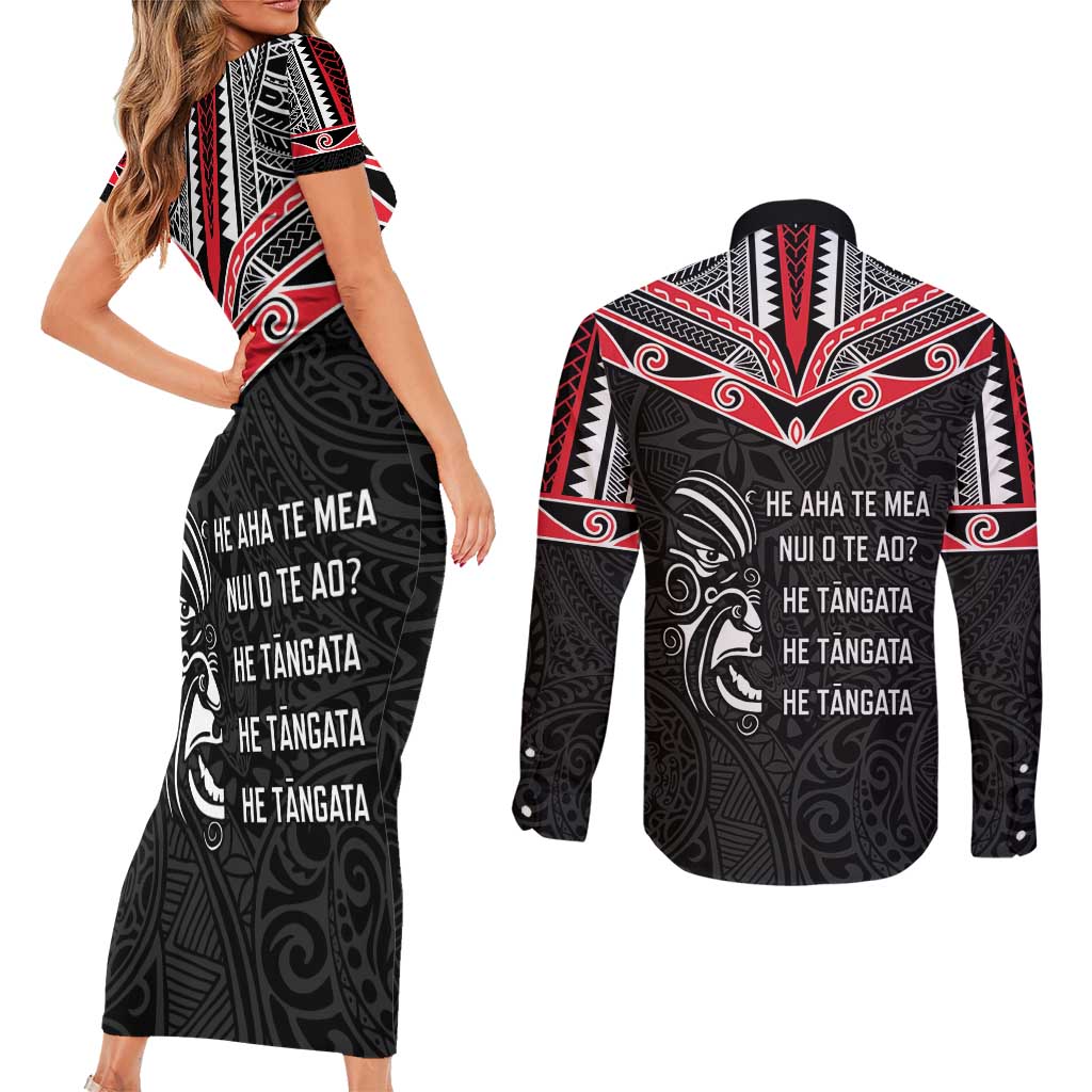 Aotearoa Toitu Te Tiriti Couples Matching Short Sleeve Bodycon Dress and Long Sleeve Button Shirt New Zealand Honour The Treaty