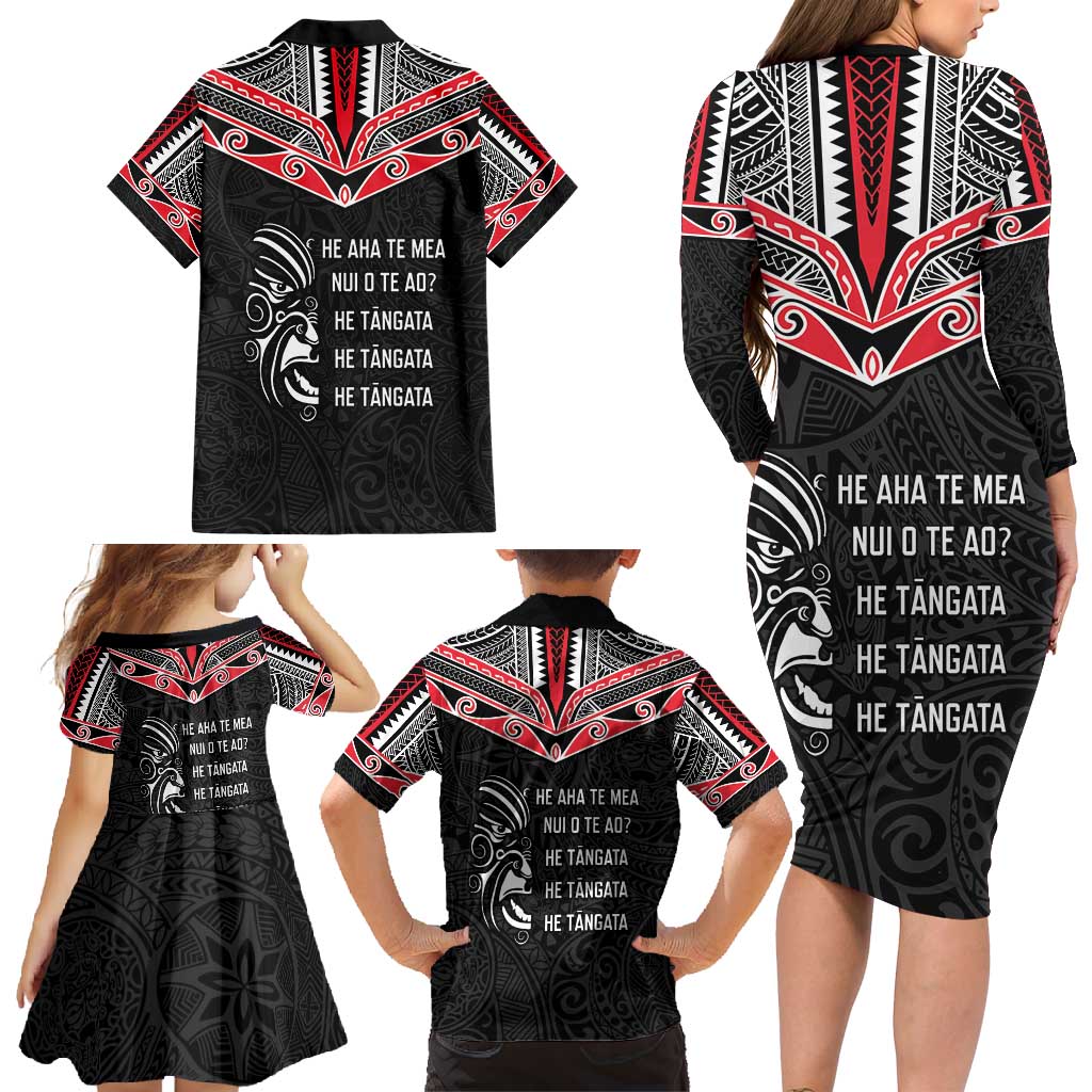 Aotearoa Toitu Te Tiriti Family Matching Long Sleeve Bodycon Dress and Hawaiian Shirt New Zealand Honour The Treaty