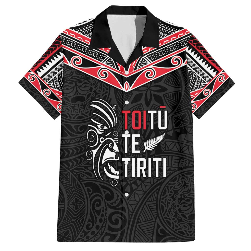 Aotearoa Toitu Te Tiriti Family Matching Tank Maxi Dress and Hawaiian Shirt New Zealand Honour The Treaty LT05 Dad's Shirt - Short Sleeve Black - Polynesian Pride