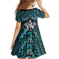 New Zealand Maori Family Matching Tank Maxi Dress and Hawaiian Shirt Poutama Pikorua Turquoise Paua Shell LT05 - Polynesian Pride
