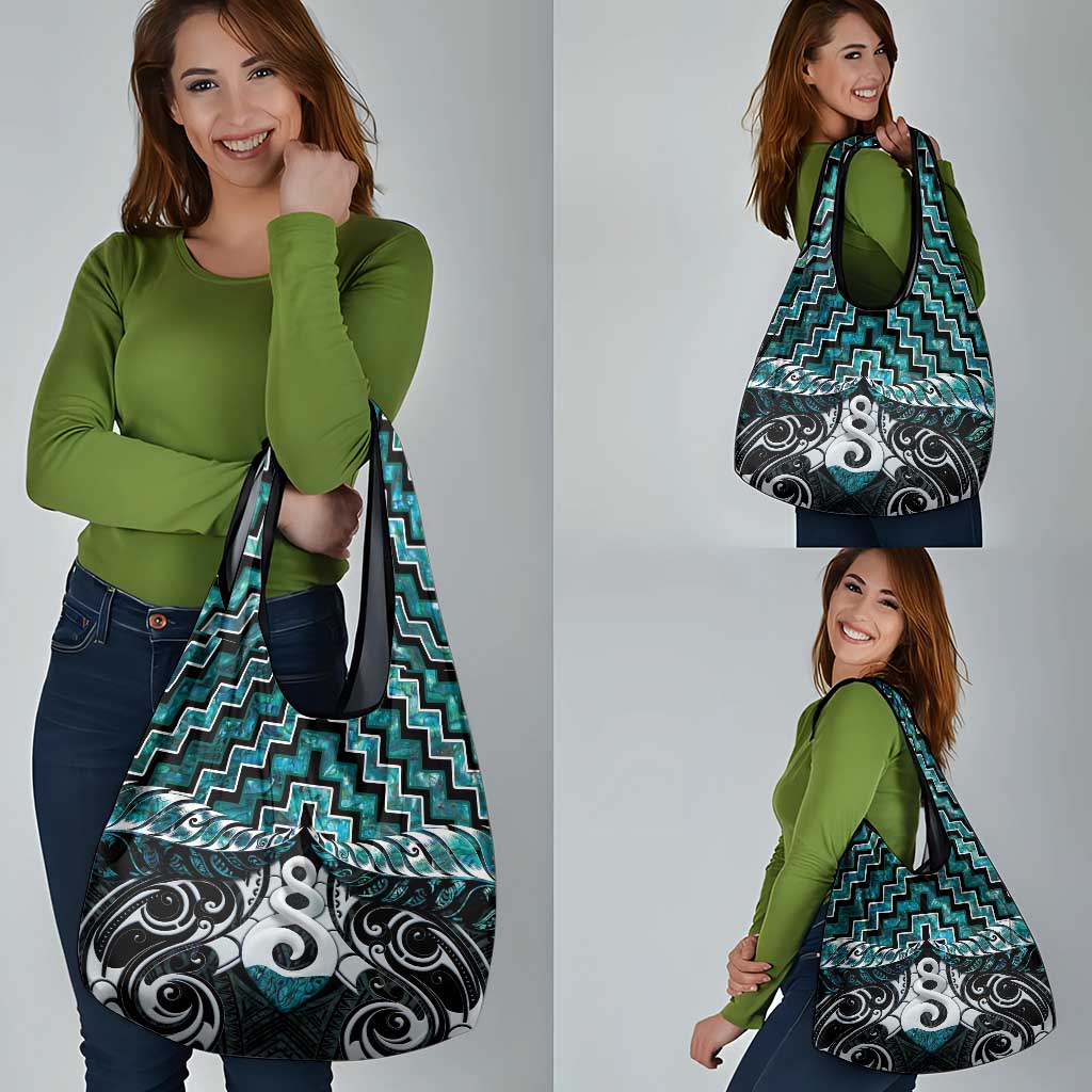 New Zealand Maori Grocery Bag Poutama Pikorua Turquoise Paua Shell