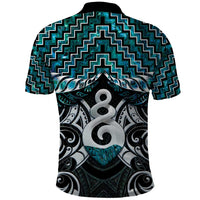New Zealand Maori Polo Shirt Poutama Pikorua Turquoise Paua Shell