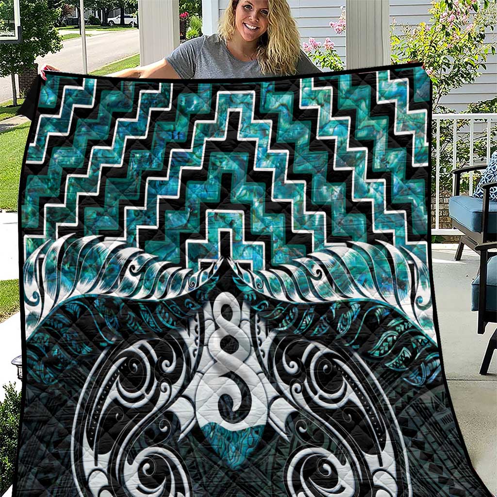 New Zealand Maori Quilt Poutama Pikorua Turquoise Paua Shell LT05 Turquoise - Polynesian Pride