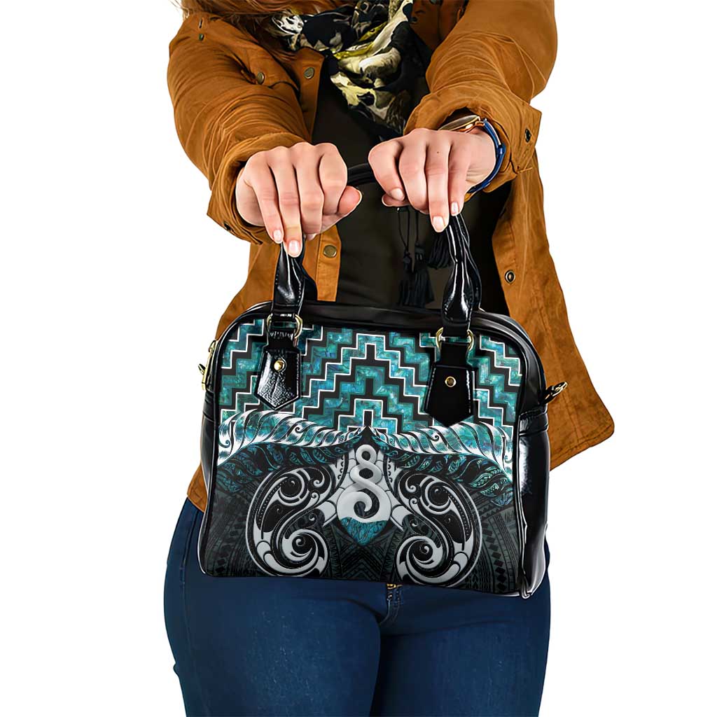New Zealand Maori Shoulder Handbag Poutama Pikorua Turquoise Paua Shell LT05 One Size Turquoise - Polynesian Pride