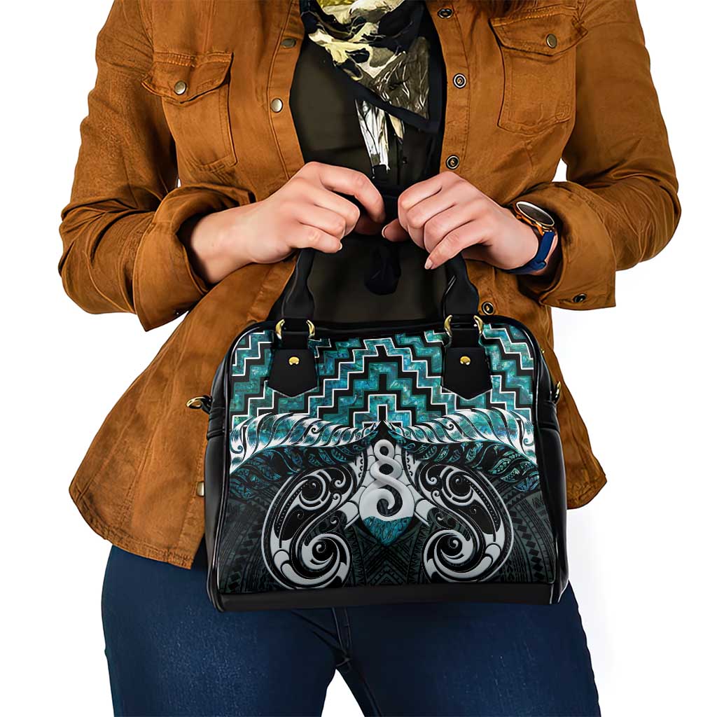 New Zealand Maori Shoulder Handbag Poutama Pikorua Turquoise Paua Shell LT05 - Polynesian Pride