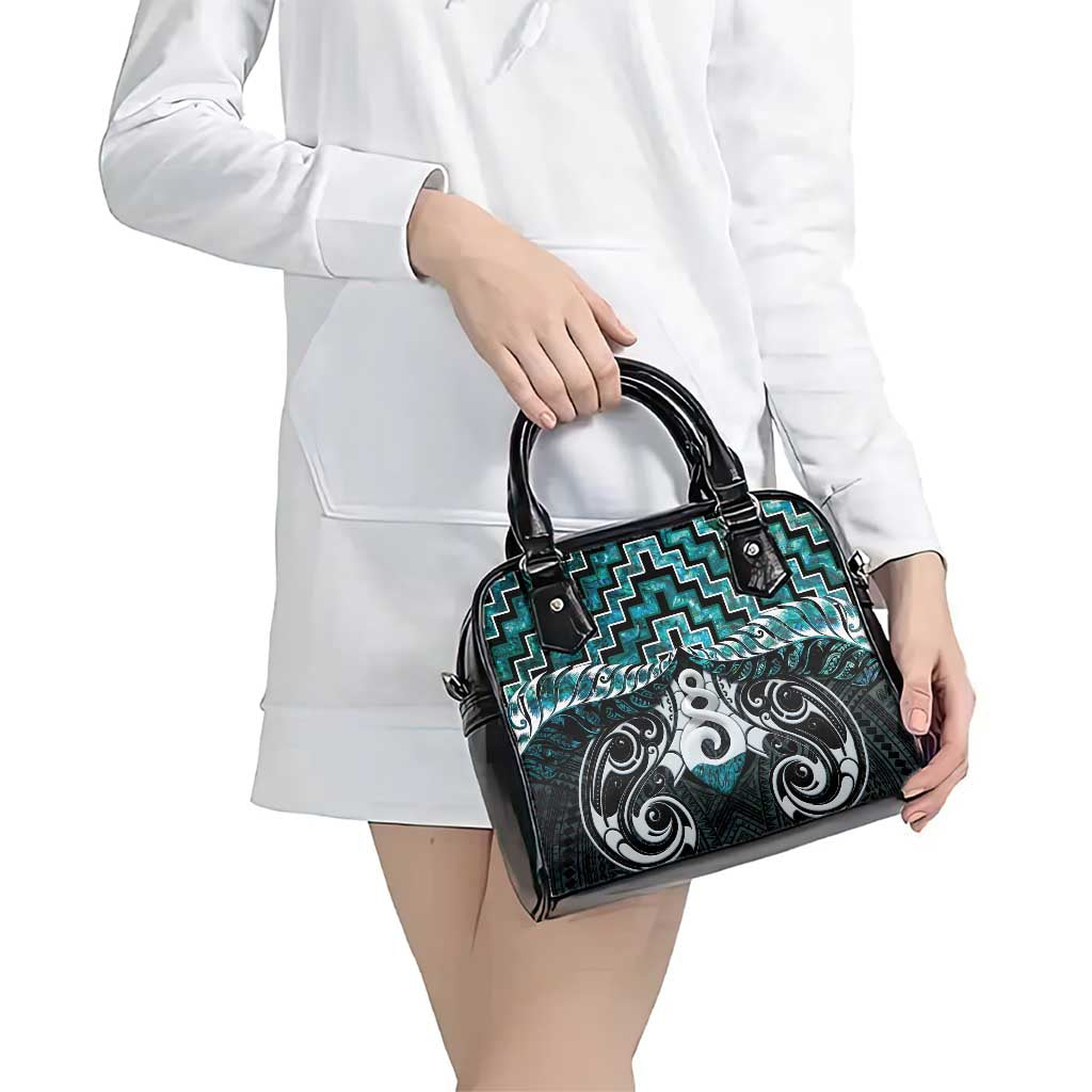 New Zealand Maori Shoulder Handbag Poutama Pikorua Turquoise Paua Shell LT05 - Polynesian Pride
