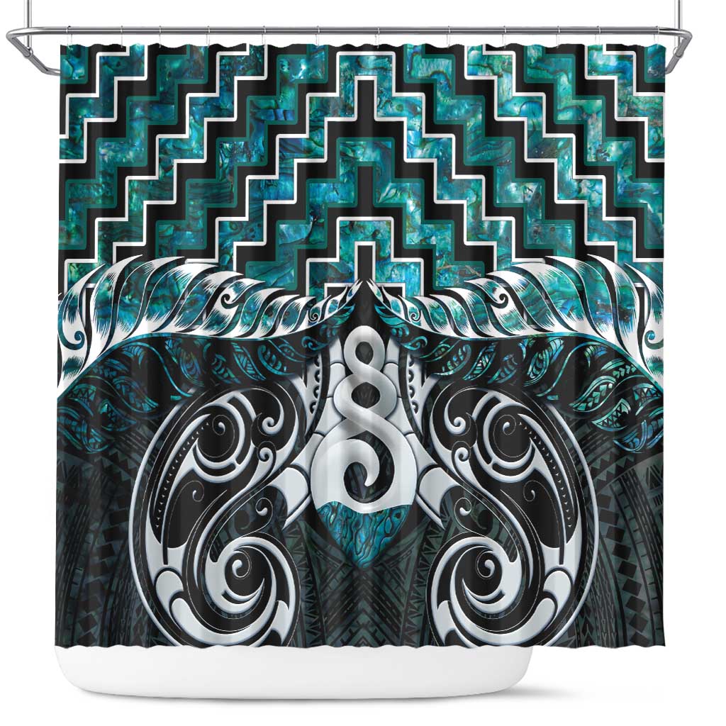 New Zealand Maori Shower Curtain Poutama Pikorua Turquoise Paua Shell LT05 Turquoise - Polynesian Pride