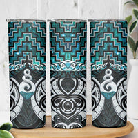 New Zealand Maori Skinny Tumbler Poutama Pikorua Turquoise Paua Shell