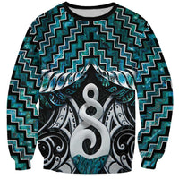 New Zealand Maori Sweatshirt Poutama Pikorua Turquoise Paua Shell LT05 Unisex Turquoise - Polynesian Pride