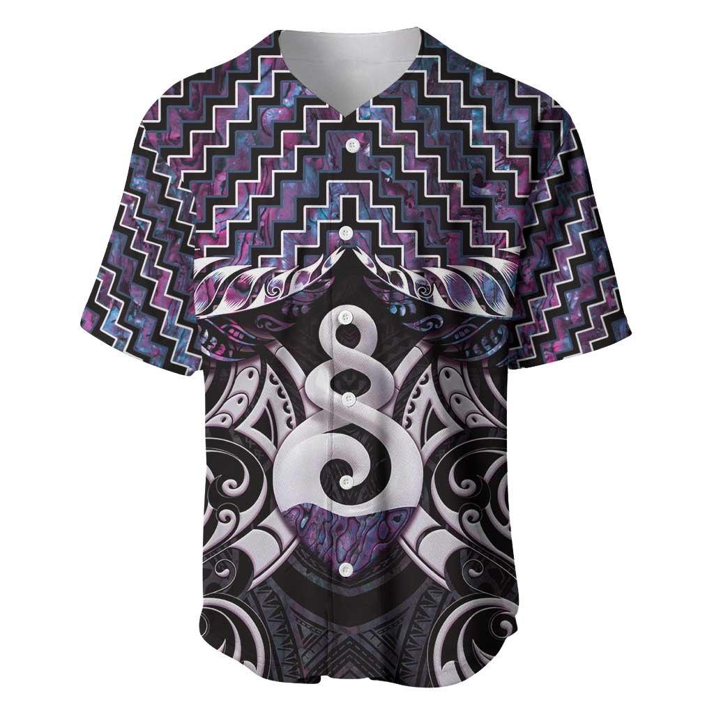 New Zealand Maori Baseball Jersey Poutama Pikorua Purple Paua Shell LT05 Purple - Polynesian Pride