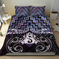New Zealand Maori Bedding Set Poutama Pikorua Purple Paua Shell