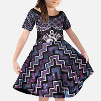 New Zealand Maori Family Matching Tank Maxi Dress and Hawaiian Shirt Poutama Pikorua Purple Paua Shell LT05 Daughter's Dress Purple - Polynesian Pride