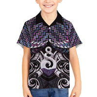 New Zealand Maori Family Matching Tank Maxi Dress and Hawaiian Shirt Poutama Pikorua Purple Paua Shell LT05 Son's Shirt Purple - Polynesian Pride